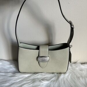 Coach Eliza Shoulder Bag Lizard Embossed Leather Light Green CR107 Baguette